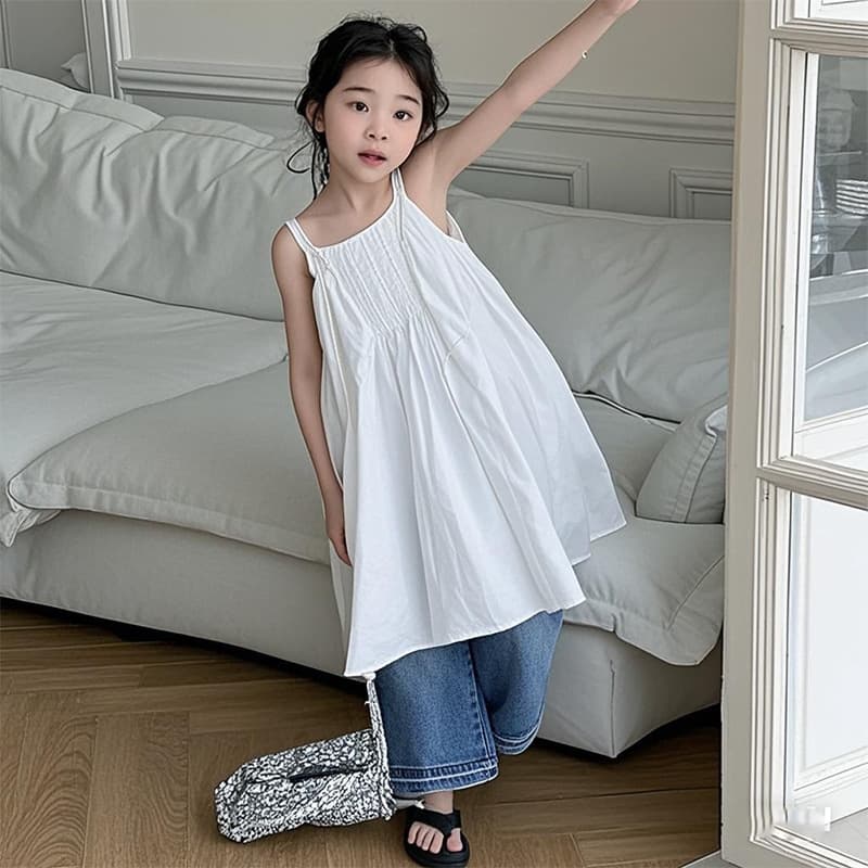 Girls' Dress 2024 Summer New Children's Cotton White Sleeveless Dress Little Girl Loose Jeans Summer Outfit