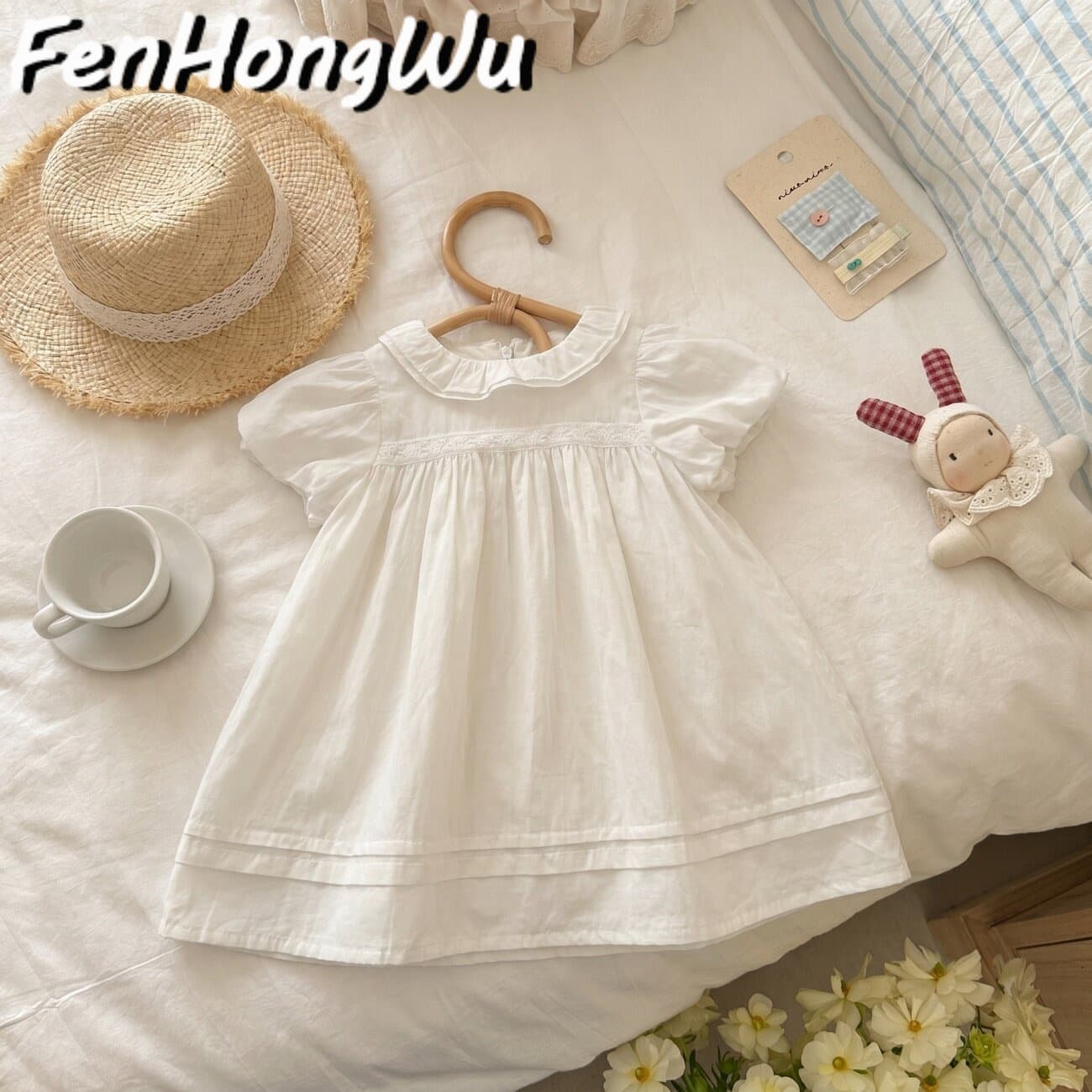 [Pink House] New Stylish Baby Sweet Academic Style White Dress Summer Princess Dress