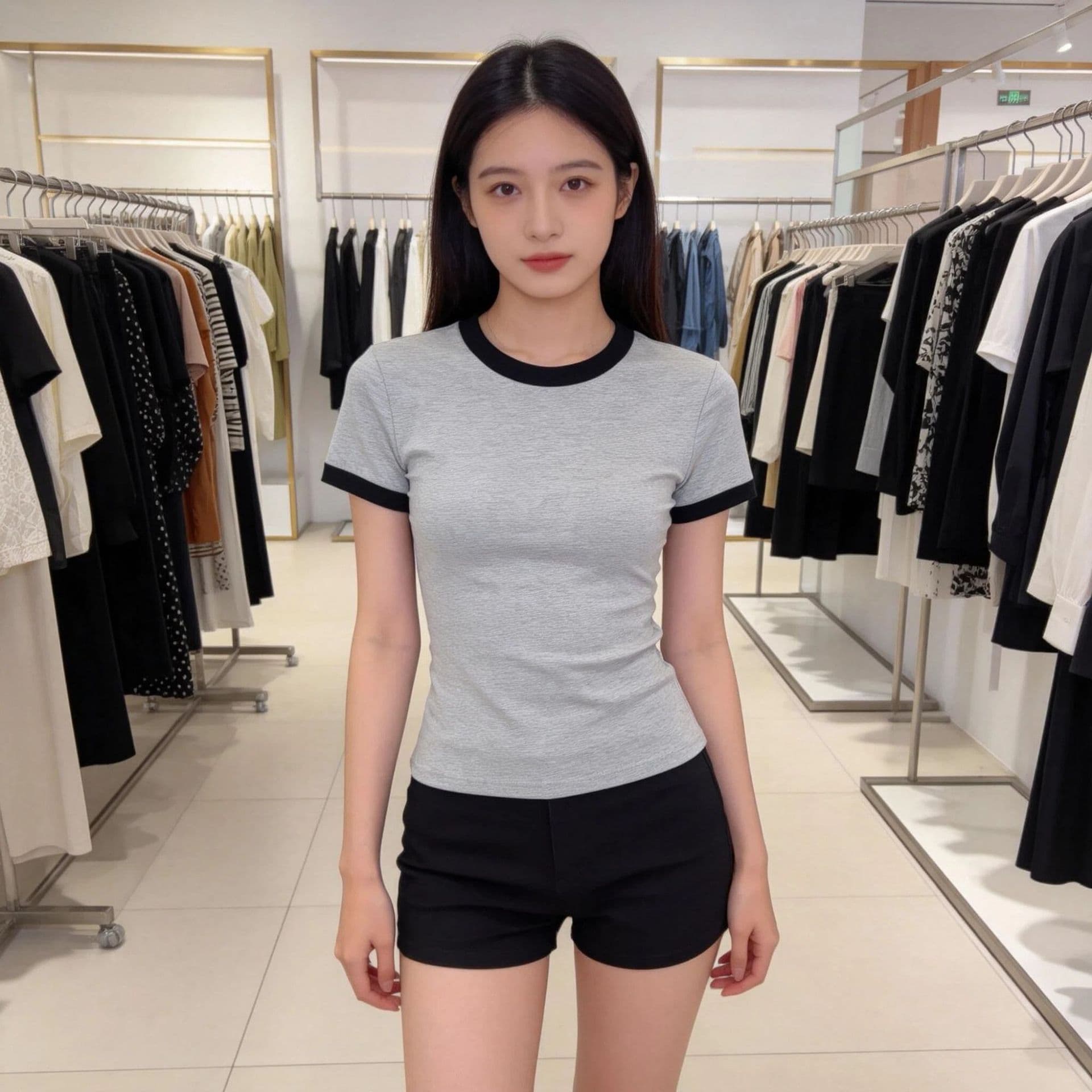 220G Cotton Spandex 1x1 Ribbed Fine Combed Drop Shoulder Short Sleeve T-Shirt for Women Summer Contrast Trim Neck Slim Fit Solid Base Layer Top