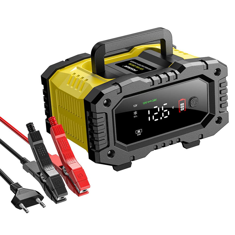 FOXSUR 10A Portable Car Battery Charger 12V 24V Large Screen Motorcycle Battery Charger
