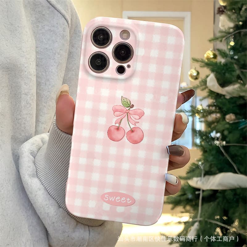 Pink Girly Cherry Case for Apple iPhone 11/12/13/14 Pro/15/16 ProMax