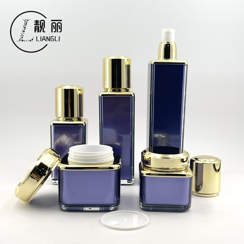 Acrylic Plastic Purple Frosted Lid Square Bottle Set Cream Bottle Lotion Essence Bottle Cosmetic Bottle Packaging