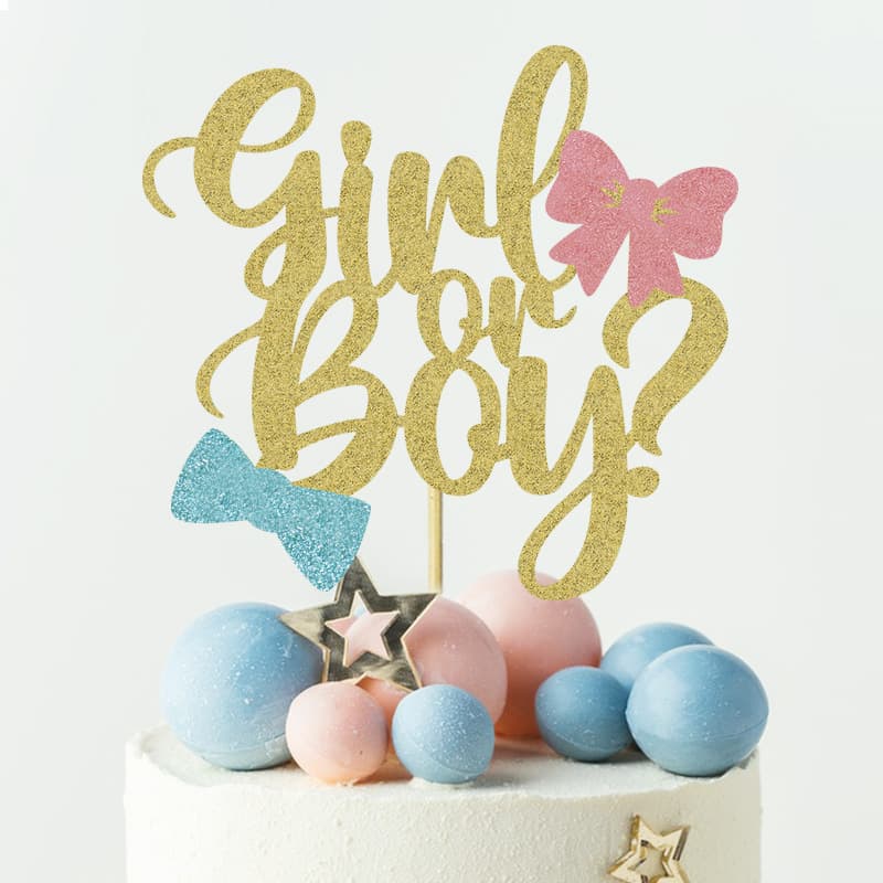 Boy or Girl Bow Tie Cake Topper Baby Gender Reveal Theme Party Scene Decoration