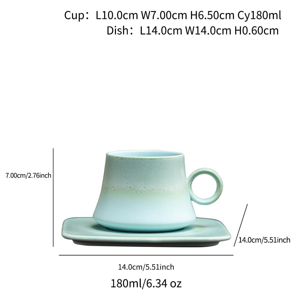 Forest-Style Emerald Coffee Cup and Saucer Set, Vintage Ink Pattern Afternoon Tea Cup, Wedding Party Favor, Business Gift Cup