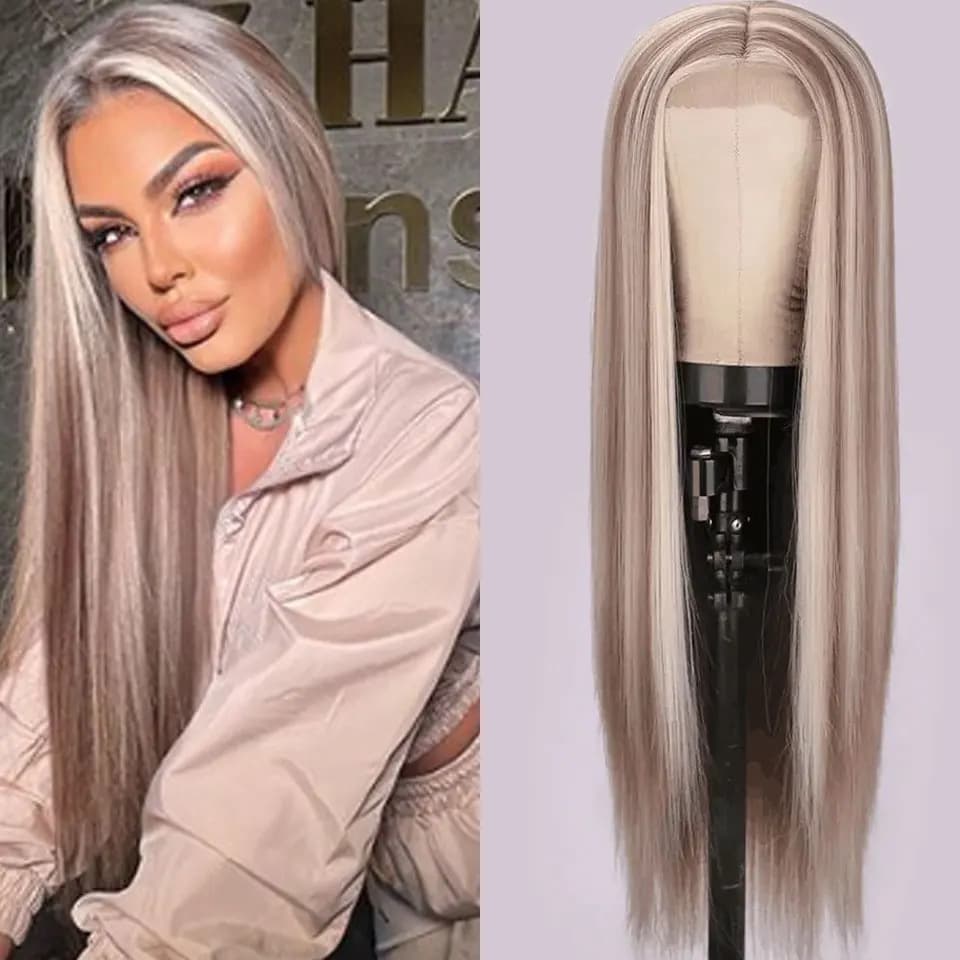 Front Lace Wig European American Women's Synthetic Lace Wig T Part Large Lace Long Straight Lace Wigs