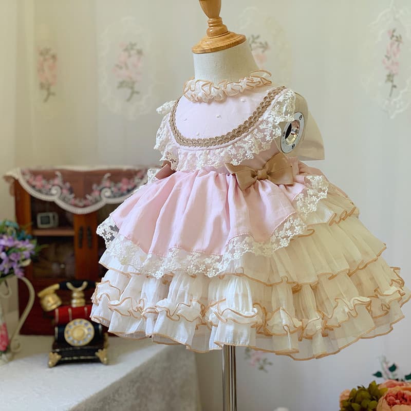 Lolita Girls Princess Dress Spanish Style Pink Children's Gown Birthday Dress Tulle Tutu