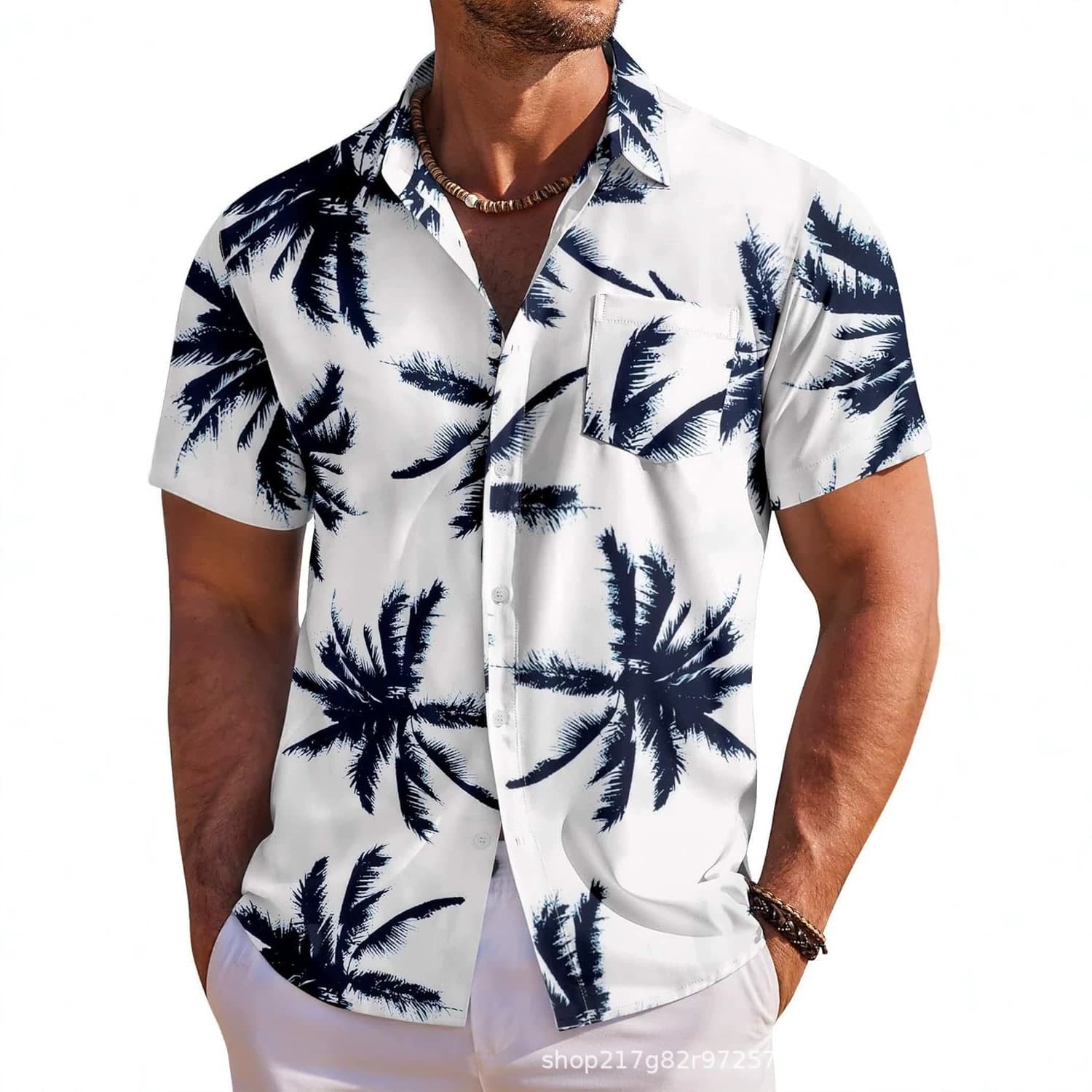 2026 cross-border Amazon summer tops for men with digital 3D printing casual temperament Hawaiian lapel short-sleeved shirt