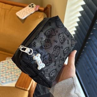 Cute Kitty Mesh Makeup Bag Daily Portable Data Cable Storage Pouch Small Handbag
