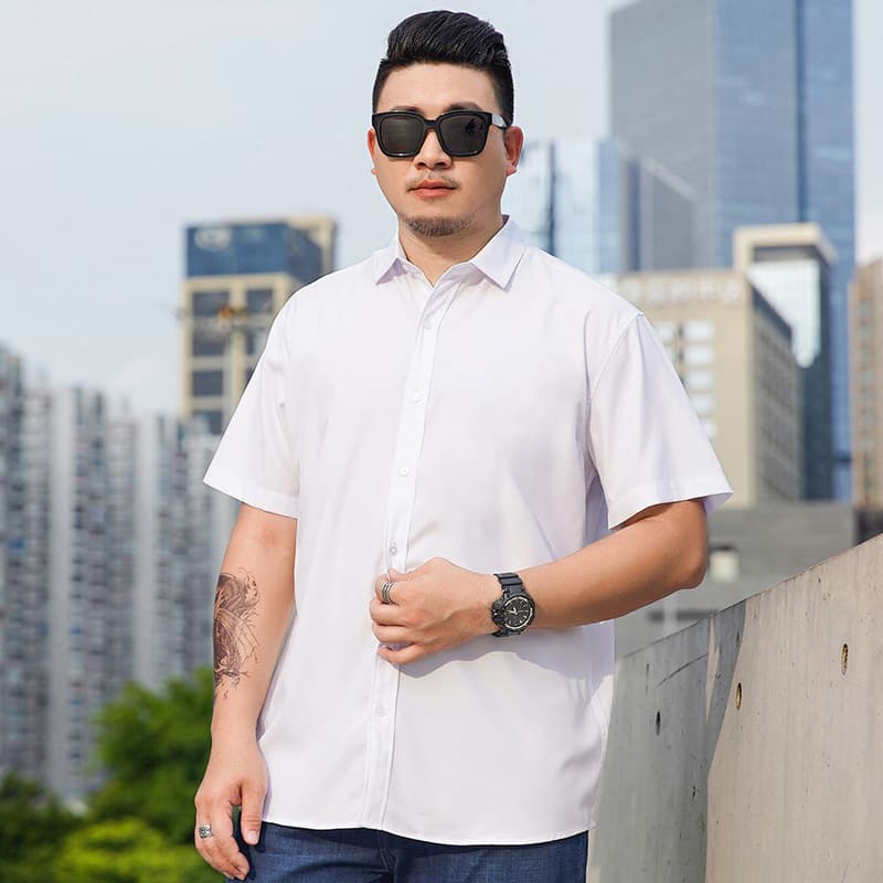 Plus Size Short Sleeve Shirt for Men Business Casual Versatile Multi-Color Professional Loose Fit Short Sleeve Shirt for Heavy Set Men
