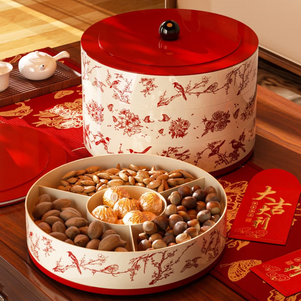 Dried Fruit Tray for Living Room Home Fruit Plate Light Luxury High-End Wedding Housewarming Snack Tray Sunflower Seeds Nuts Storage Dried Fruit Box