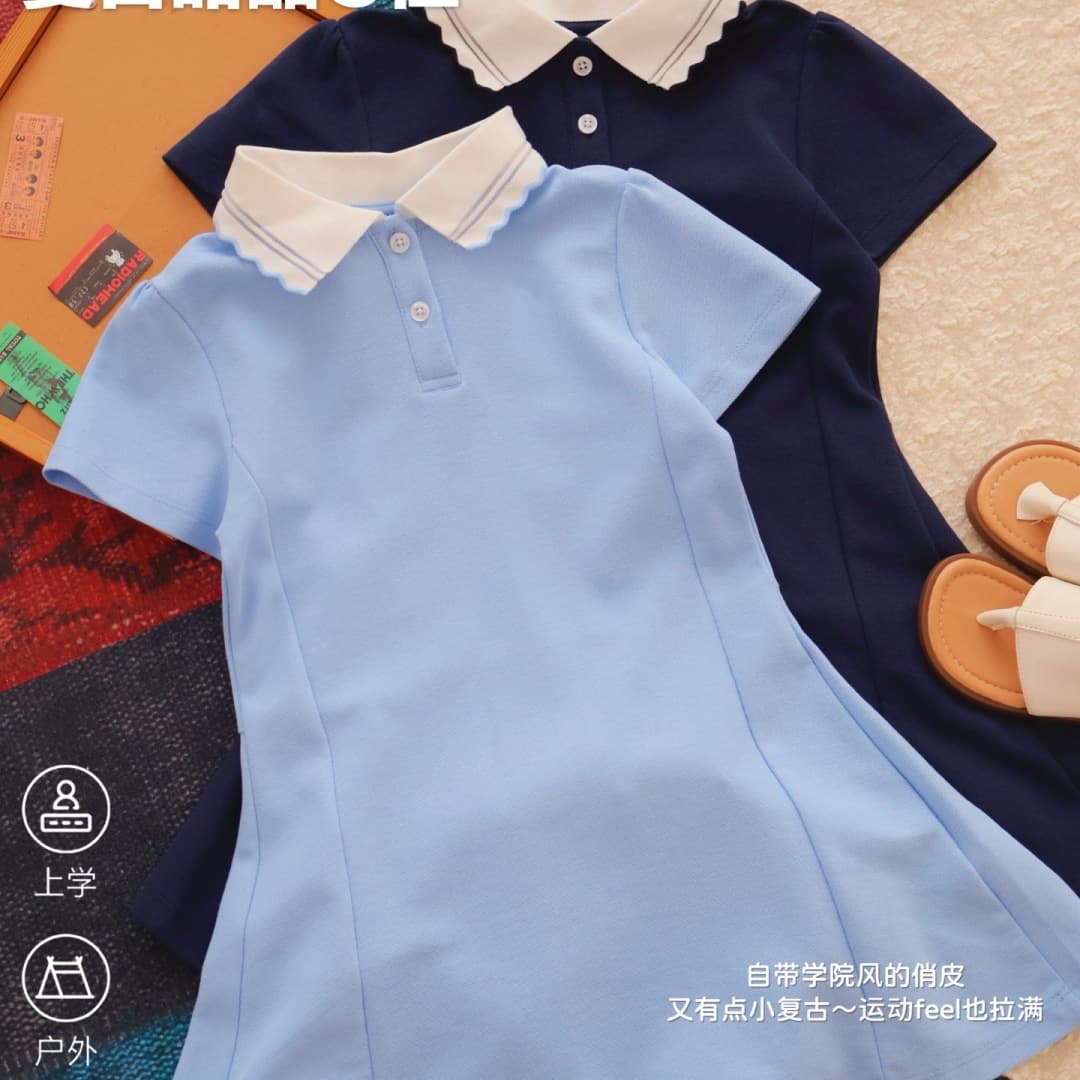 16271 Girls Summer Casual Sports Dress Girls Temperament School Style Polo Dress Drop Shipping