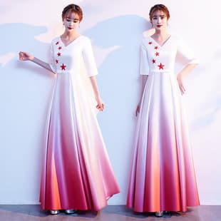 2026 Red Song Chorus Evening Gown Women's Choir Performance Dress Long Gown Gradient Long Style