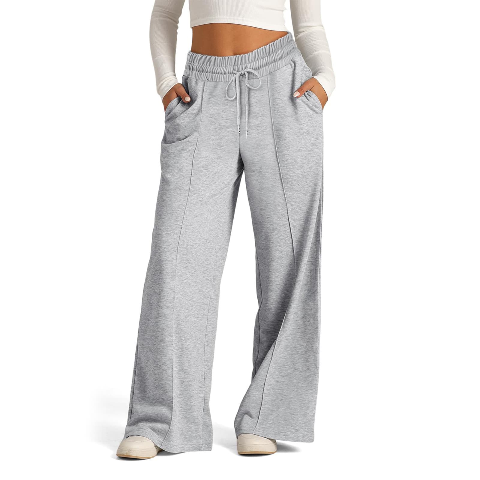 Cross-border e-commerce Amazon 2024 European and American style women's drawstring solid color slim waist fashionable wide leg casual trousers