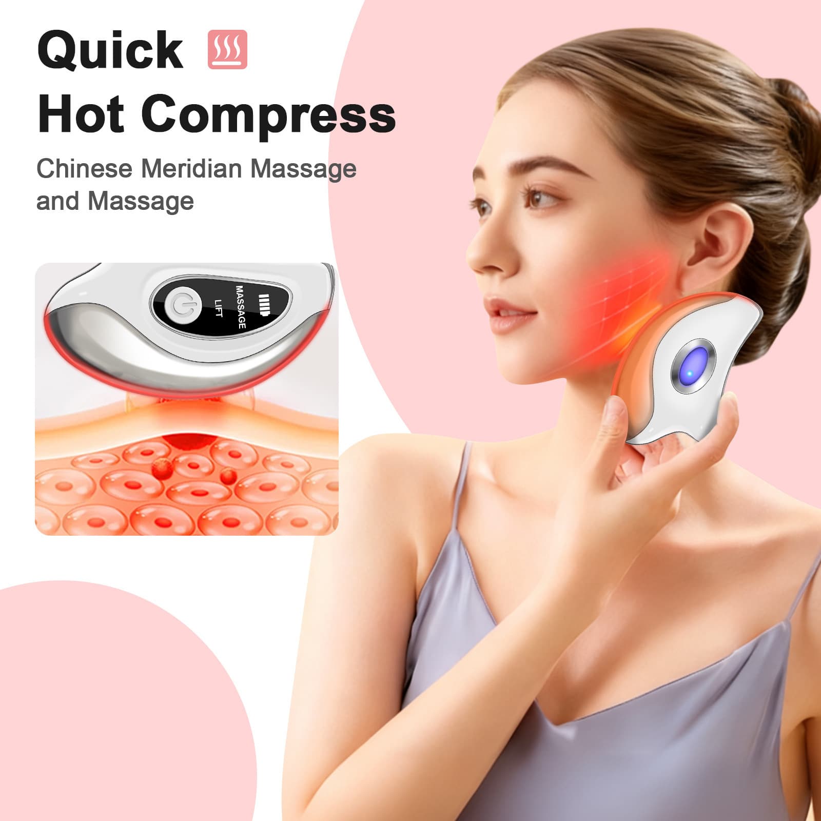 New Cross-Border Facial Gua Sha Device Microcurrent Beauty Slimming Face Massager with Hot Compress Massage Gua Sha Tool