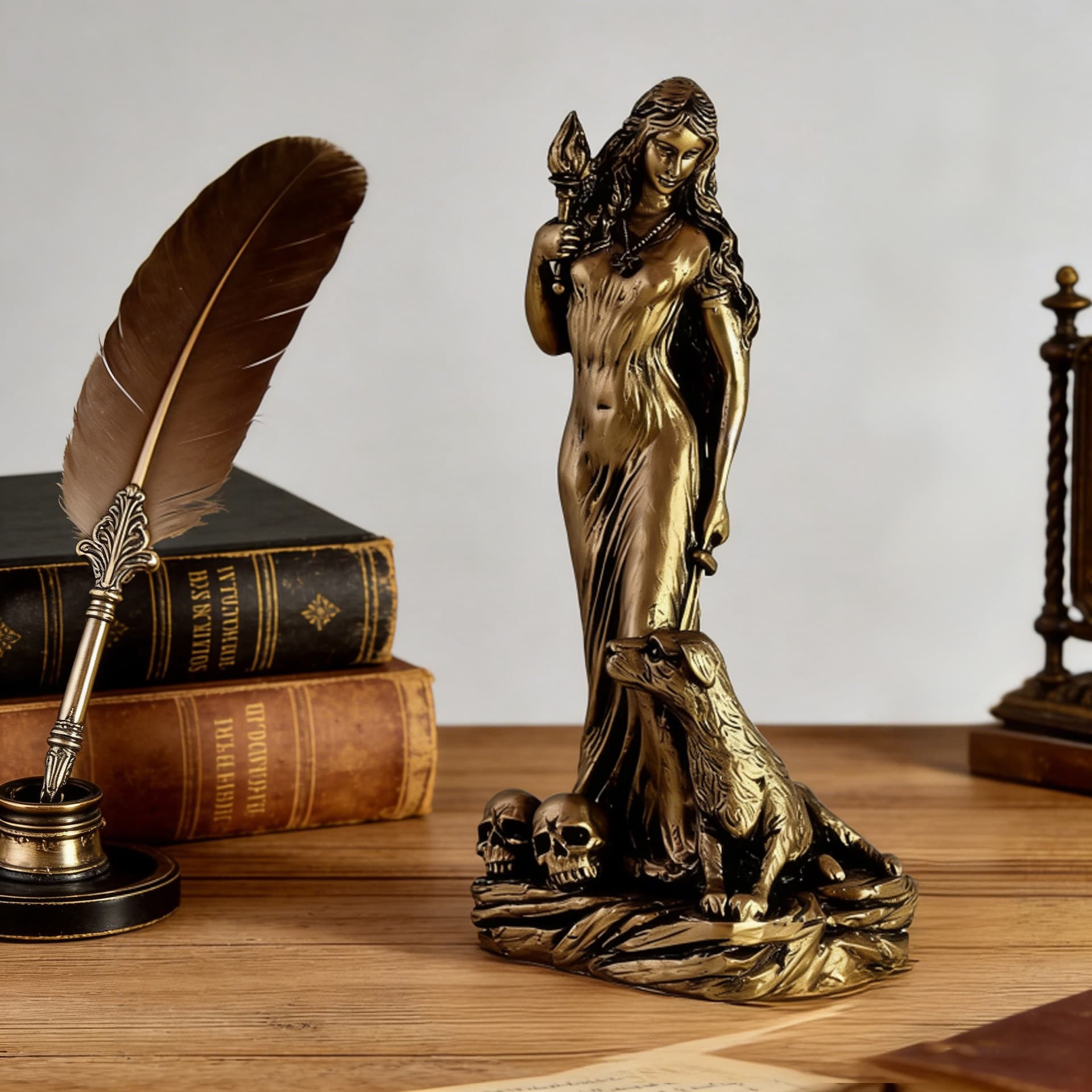 Vintage Bronze-Look Hecate Goddess Resin Figurine 20cm Greek Mythology Triple Goddess Tarot Home Decor