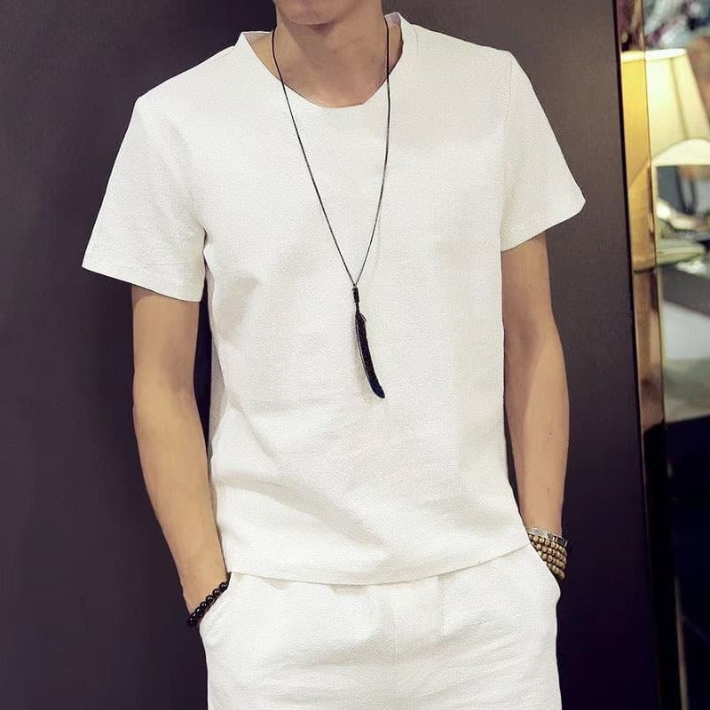 Summer short-sleeved T-shirt, loose pleated casual pants, sports fashion suit, trendy brand casual sports suit, men's large size