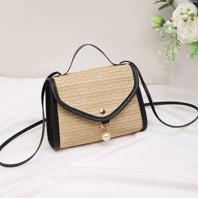 Straw handbag 2025small bag Southeast Asia cross-border wholesale simple versatile shoulder bag woven pearl bag