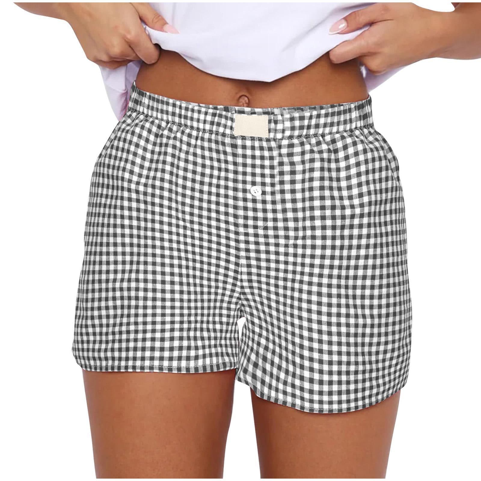 2024 Summer New Cross-border AliExpress Women's Casual Comfortable High-Waisted Loose Wide-Leg Retro Checkered Shorts
