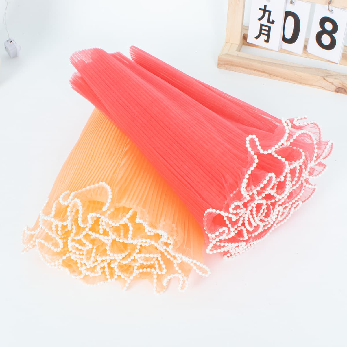 Wave Yarn Pearl Wave Mesh Fabric Flower Shop Materials Floral Art Fresh Flowers Pleated Overlay Edge Wrapping Flower Packaging Wholesale Bouquets