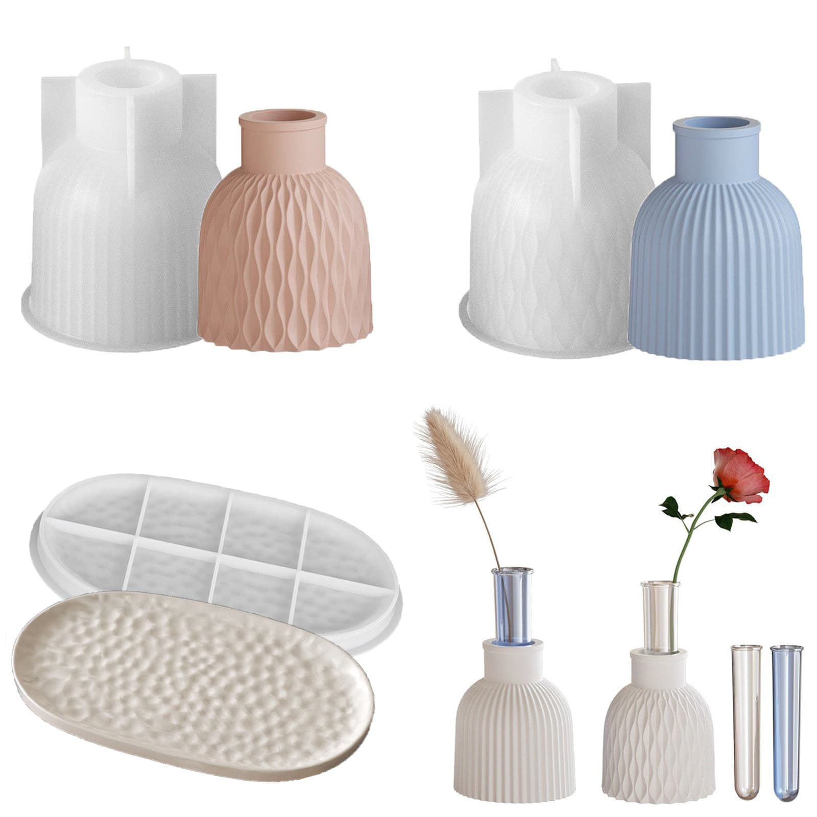 Striped Water Ripple Vase Tray Resin Silicone Mold Glue DIY Origami Pattern Gypsum Flower Arranger Wholesale