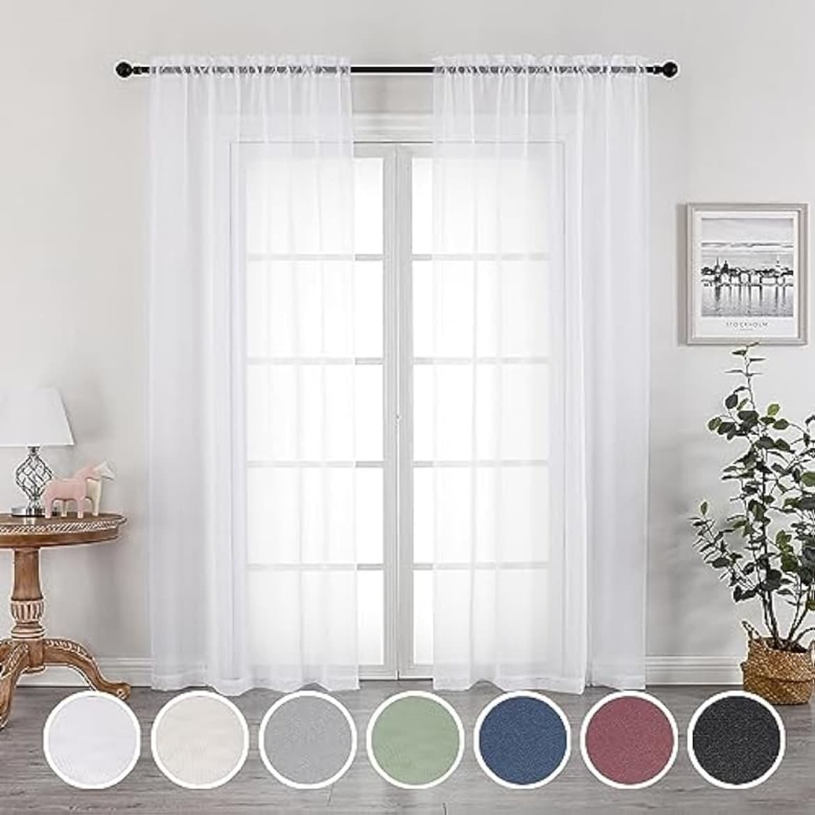 Cross-border Curtain White Sheer Voile Curtain Finished Product Multicolor Amazon eBay Curtain