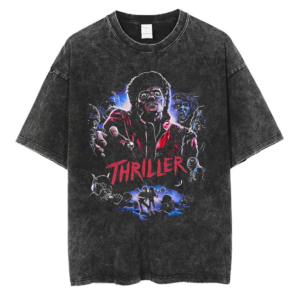 Washed Retro Michael Jackson Thriller Graphic T-Shirt Men Women Fashion Vintage Gothic Rock Tee