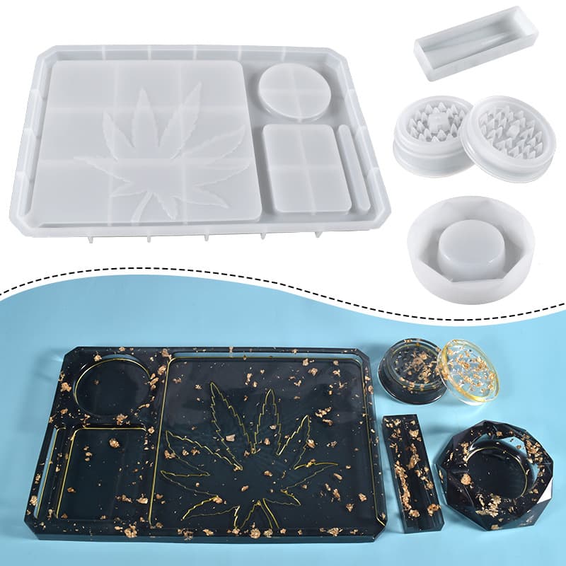 DIY Crystal Resin Maple Leaf Grinding Tray Mold Set Ashtray Rolling Tray Herb Grinder Silicone Mold