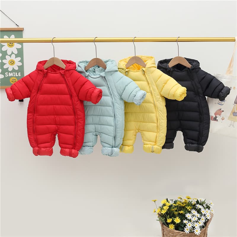 Baby Winter Cotton Romper for Newborns, Unisex Infant Crawling Suit with Double Zipper
