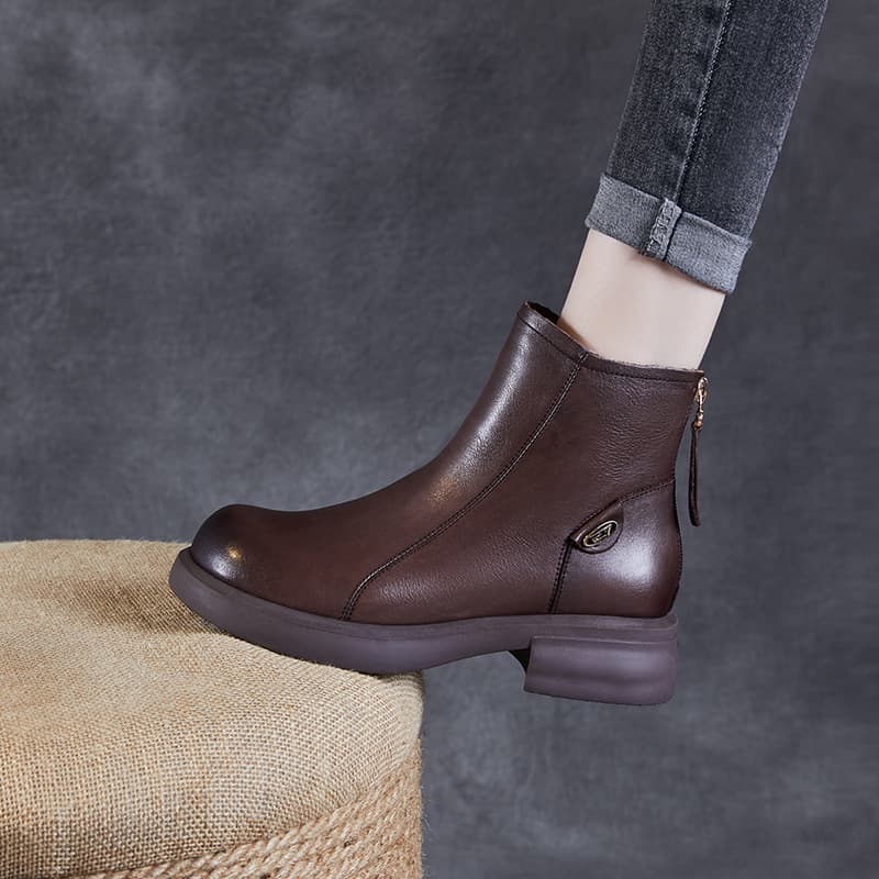 Genuine Leather Women's Shoes 2024 Autumn/Winter British Style Cowhide Martin Boots Fashionable Back Zipper Ankle Boots Chelsea Boots