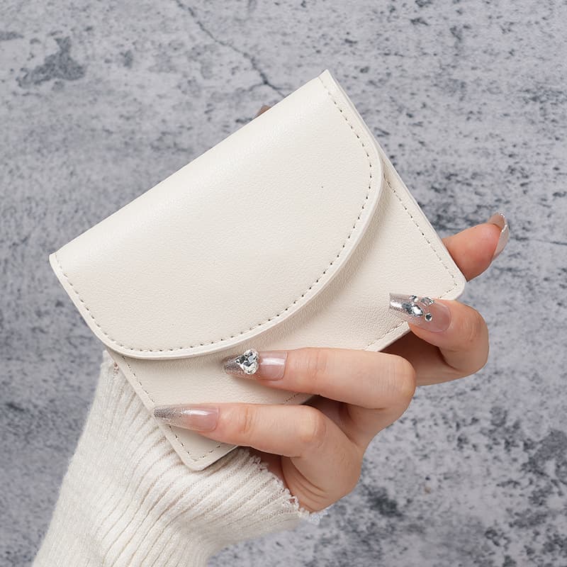 Korean Ins-Style Short Card Holder, Portable, Compact, Solid Color, Simple Design, New Model for Girls, Pu Leather ID and Coin Purse