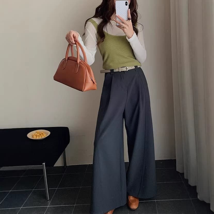 Premium Black Dress Pants for Women 2025 Fall/Winter New Design High-Waist Straight Wide-Leg Trousers