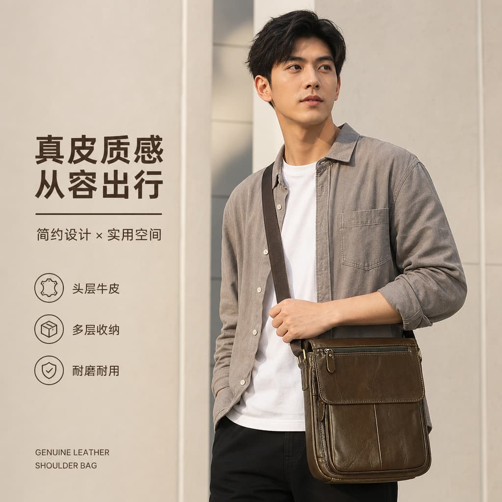 Genuine cowhide men's bag Genuine leather shoulder bag Casual cowhide men's crossbody bag Business shoulder bag men bag