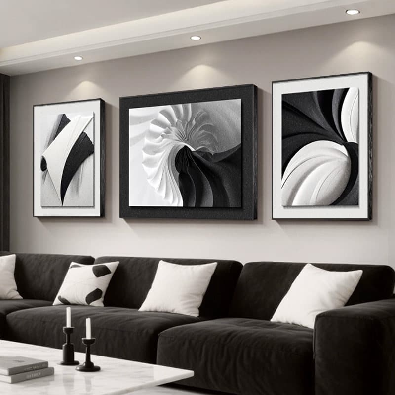 Modern Minimalist Living Room Abstract Decorative Painting Black and White Texture Sofa Background Wall Art High-End Crystal Porcelain Painting