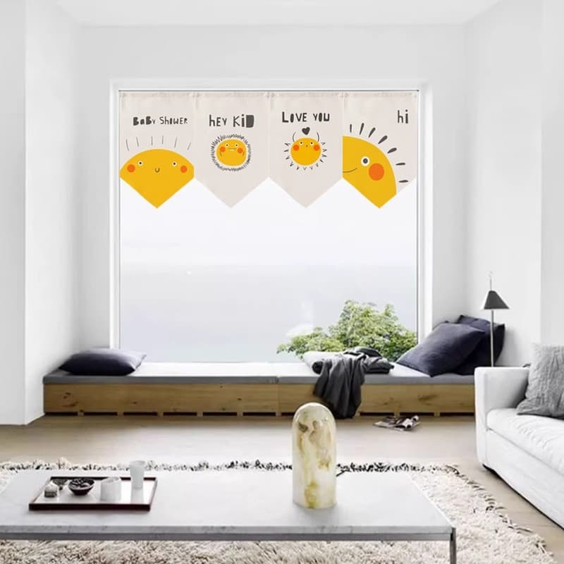 No-Drill Office Window Blackout Curtain Creative Door Curtain Half Curtain Fabric Partition Bedroom Triangle Flag Short Curtain