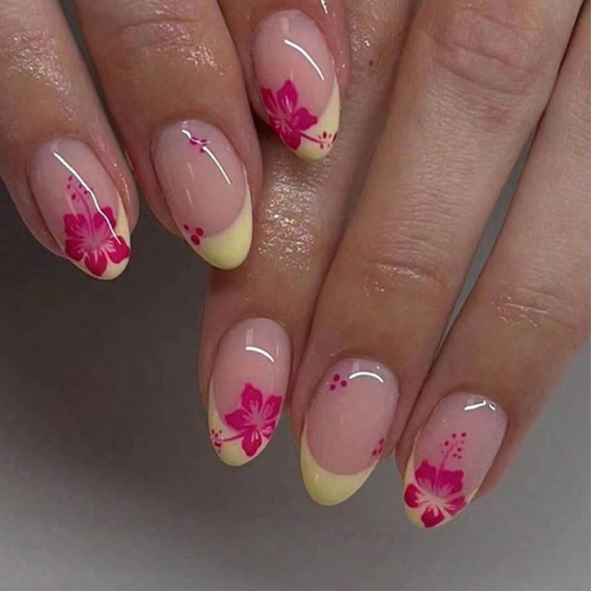 Shein Bestseller Nail Art Small Almond Shape Cross-border Short French Red Flower Oval Nails Removable Wearable Nails