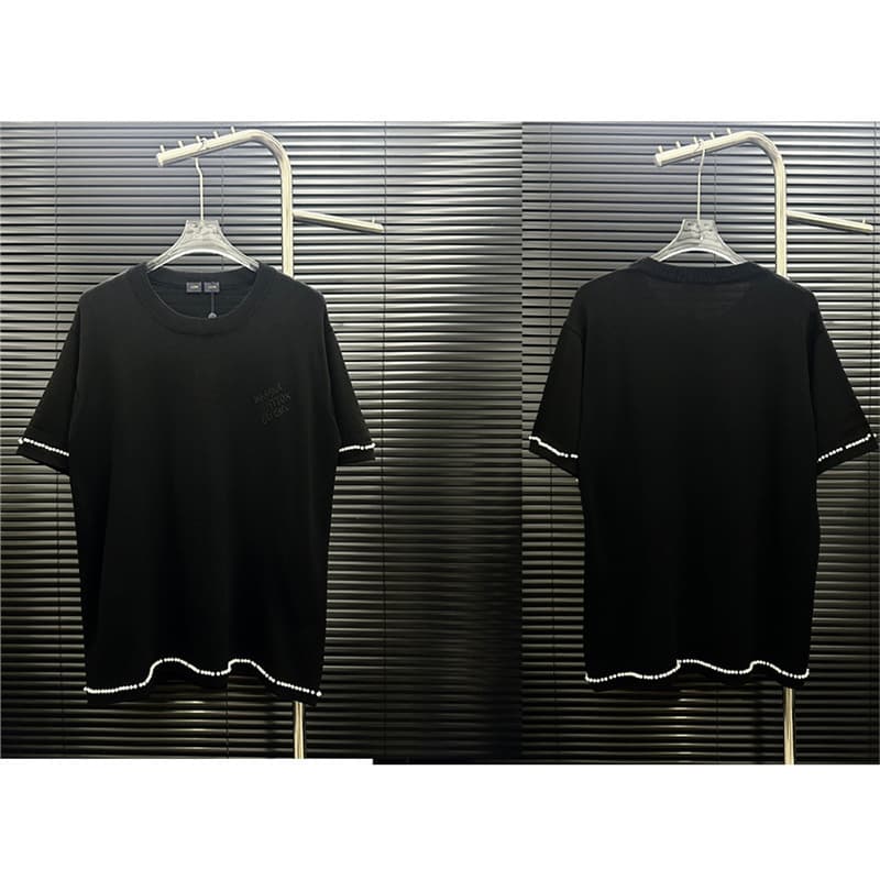 Cross-border · Correct Version · High Quality · Donkey Brand Rhinestone Embroidery Knitted Jacquard Pure Cotton Loose Round Neck Short Sleeve T-Shirt