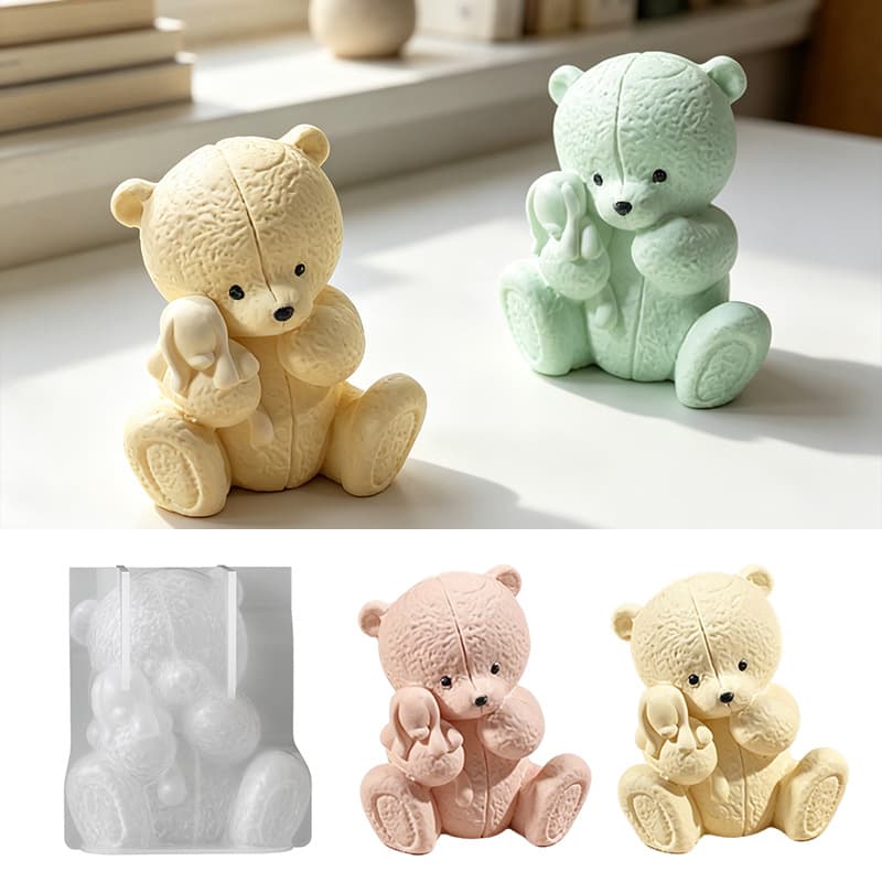 3D Braided Thread Bear Holding Doll Cartoon Decoration Silicone Mold Hand Painting Coloring Gypsum Mold