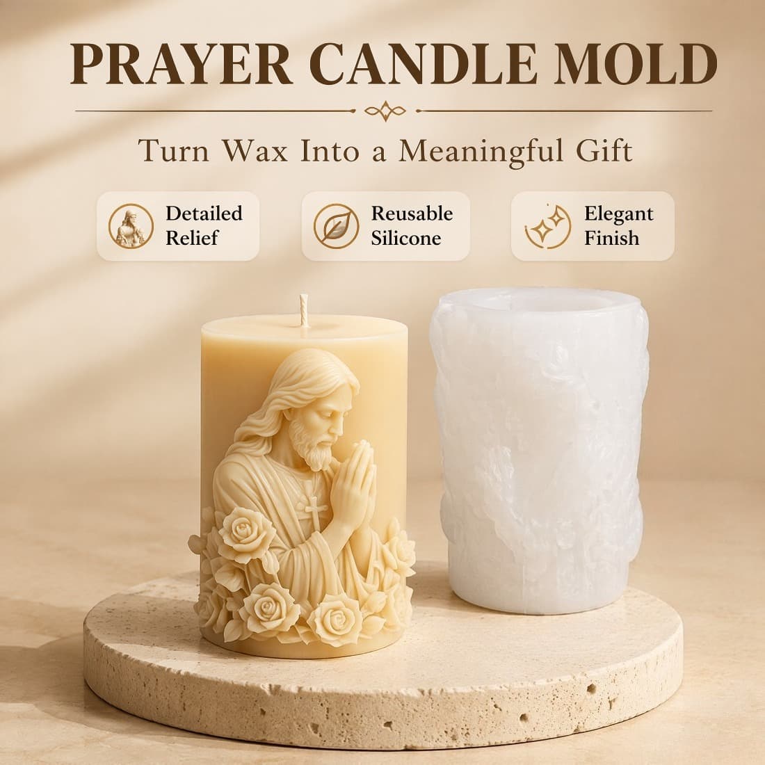Rose Praying Figure Pillar Silicone Mold DIY Aromatherapy Candle Resin Ornament