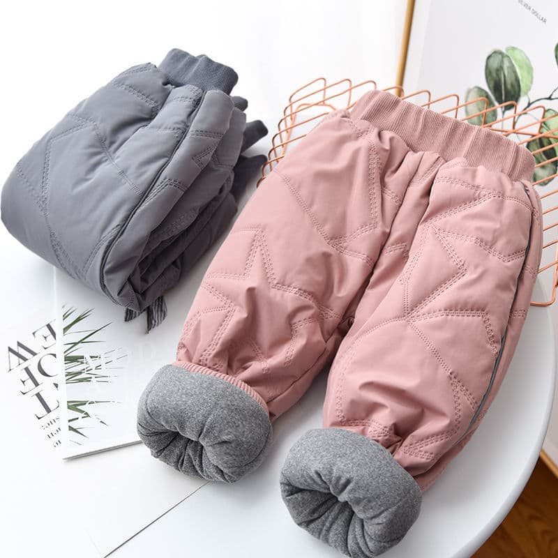 Children's cotton-padded trousers for outerwear, warm pants for toddlers and boys, long trousers with fleece lining and thick cotton padding for deep winter wear.