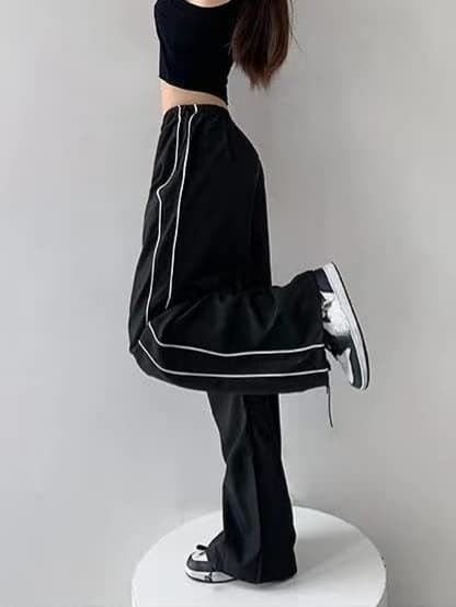 2025 European and American Women's Fashion Trendy Drawstring Elastic Waist Casual Multi-Color Straight Leg Pants