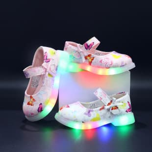 Light-up Shoes Mary Jane Girls 2025 New Jelly Toe Print Casual Soft Sole Glowing Shoes Girls