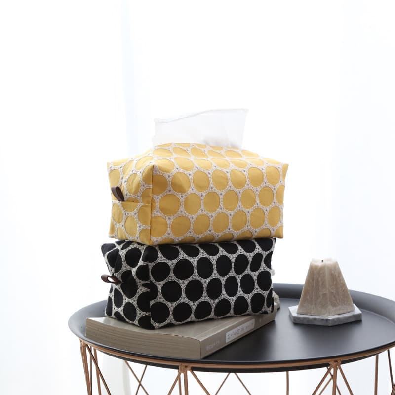 Nordic Ins All Cotton Yellow Embroidery Tissue Bag Light Luxury Home Cloth 3D Paper Holder Tissue Pull Cross-border Hot Sell