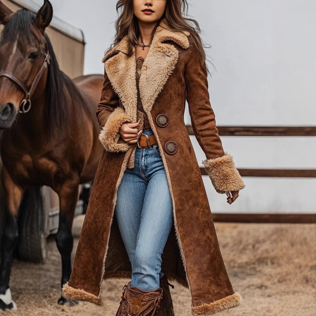 Cross-border spot European and American western style jacket women's retro windbreaker plush autumn and winter fashionable warm women's jacket
