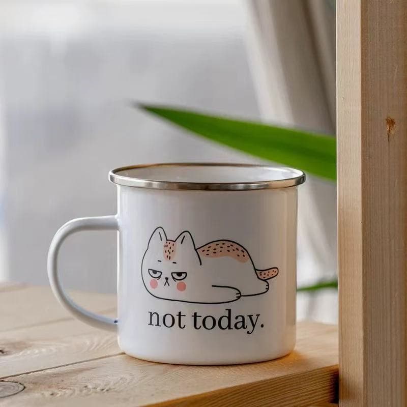 Multi-Size EU Quality Enamel Mug Coffee Cup with Cat Heat Transfer Print