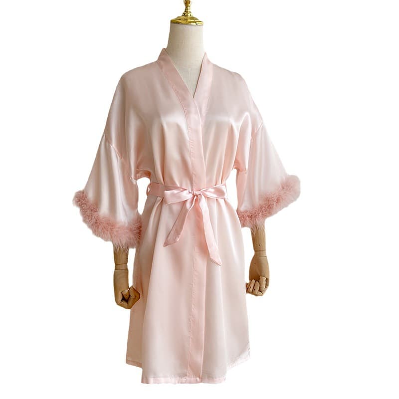 French Nightgown Women Summer 2024 New Sexy Morning Robe Silk-like Pajamas Long Sleeve Outer Robe Spring Autumn