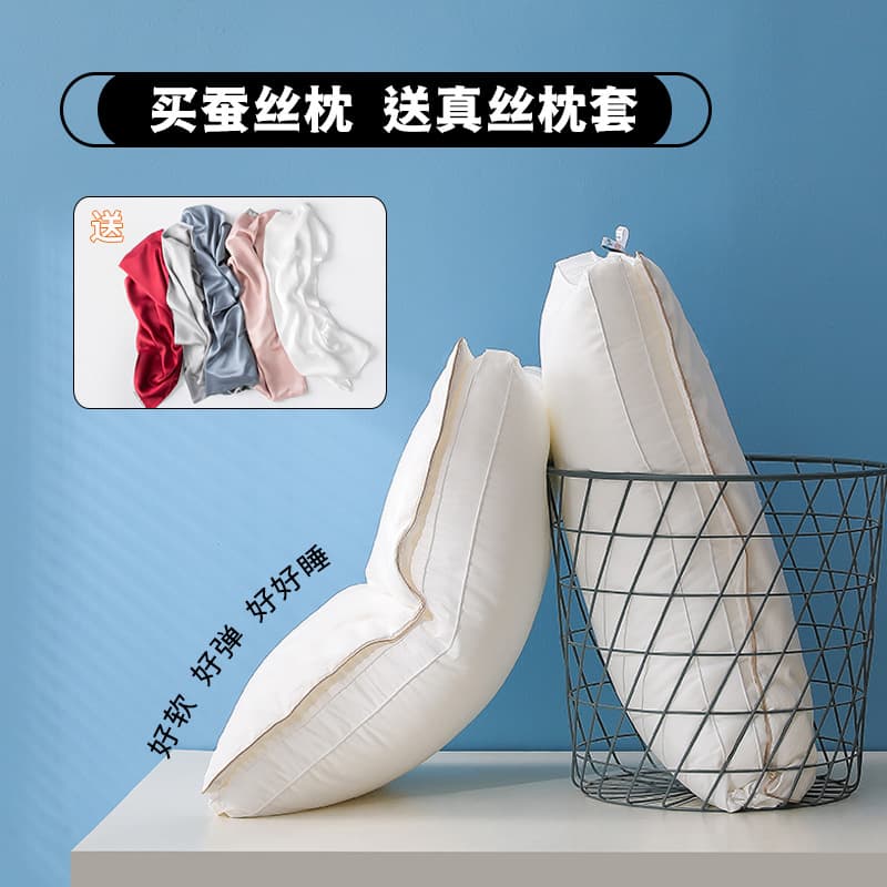 Dandisi Silk Pillow Drop Shipping, Medium-High Profile, Extra Soft Double Pillow Core Wholesale with Silk Pillowcase