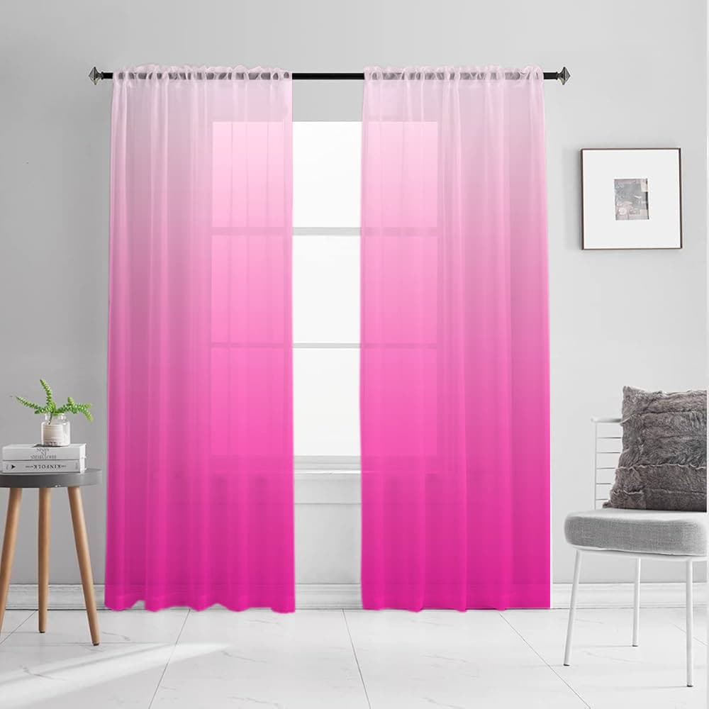 Supports JIT shipping, cross-border exclusive direct from manufacturer, pink gradient sheer, digitally printed curtains and window sheers.