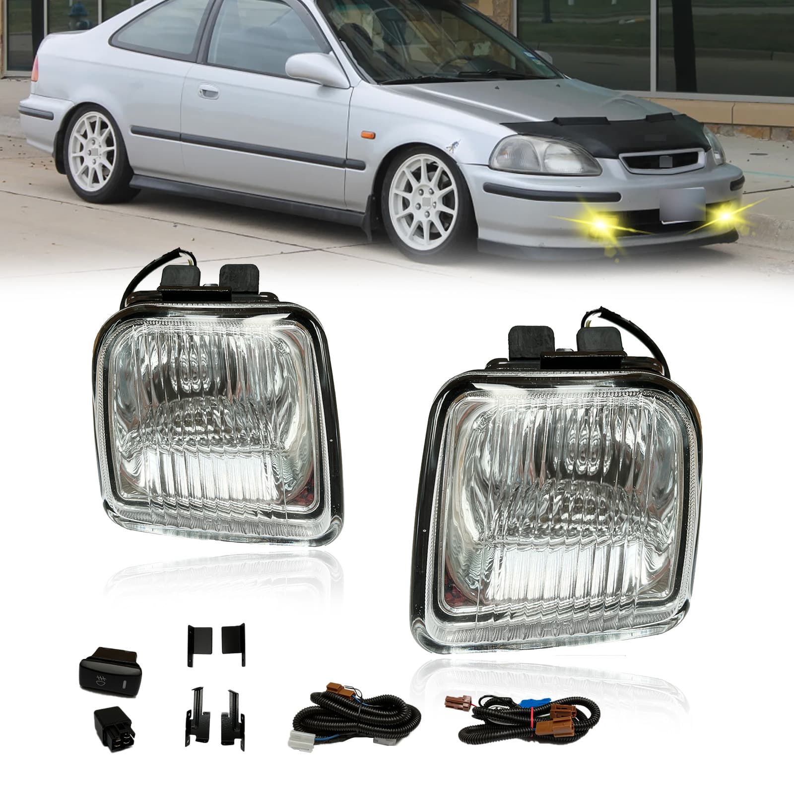 Compatible with Honda Civic 2/3/4DR 1996-1998 Halogen Fog Lights
