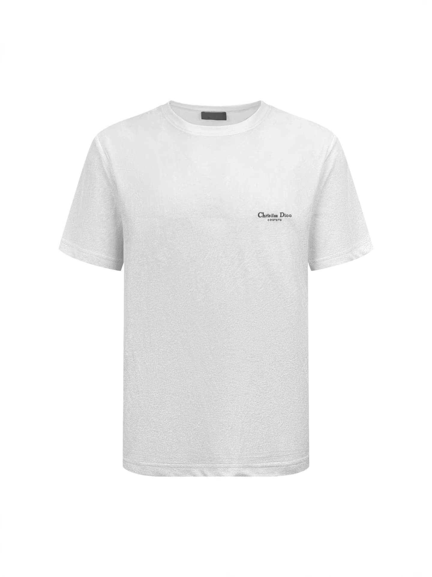 Dior-Style Cd Slogan Embroidered Lettering Terry Cloth Casual Loose-Fitting Unisex Correct Version Short-Sleeve T-Shirt