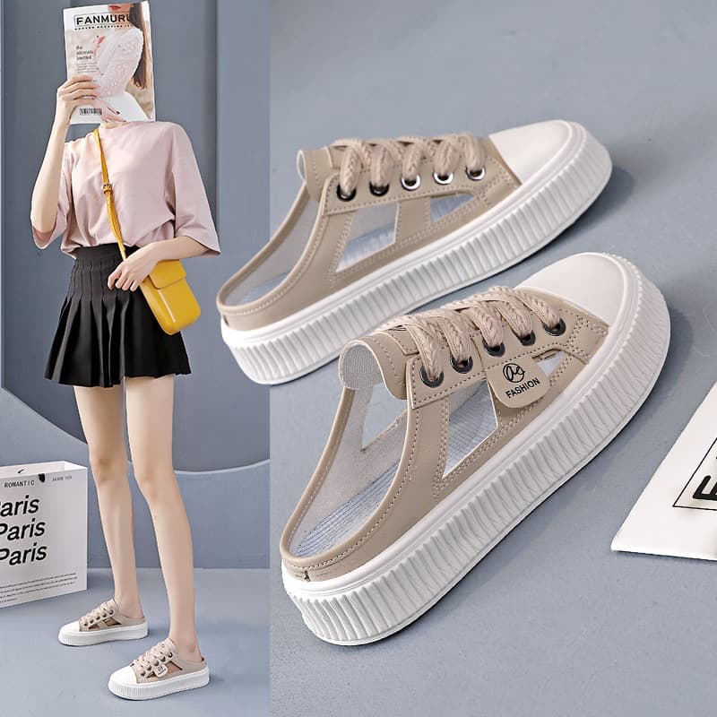 Black Closed-Toe Half Slippers for Women, 2026 New Style Canvas Shoes, Flat Casual Half Slippers Women's Shoes 831